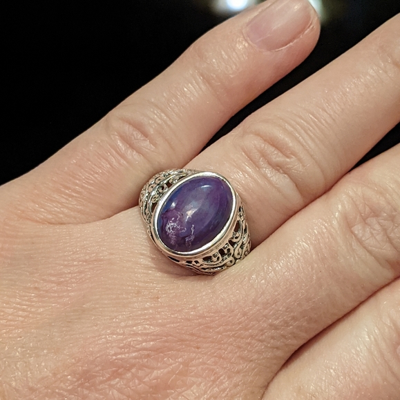 Purple Copper Turquoise, 925 Silver Ring, size 7.5 - Picture 2 of 11
